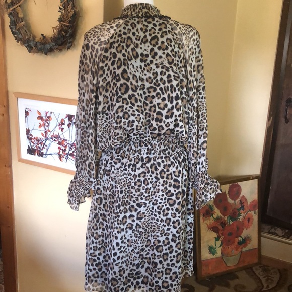 RACHEL ROY Size 2X Leopard Cocktail Dress Animal HiNeck Balloon Sleeve Keyhole - Picture 9 of 17